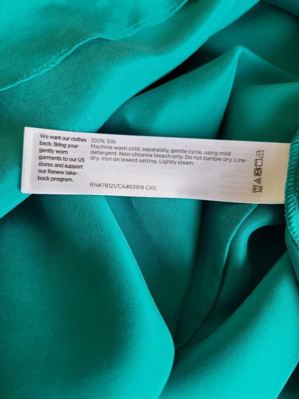 Eileen Fisher Esmerelda Green Washed Silk V-Neck Dress Boxy Fit Women's Size M - Picture 12 of 12